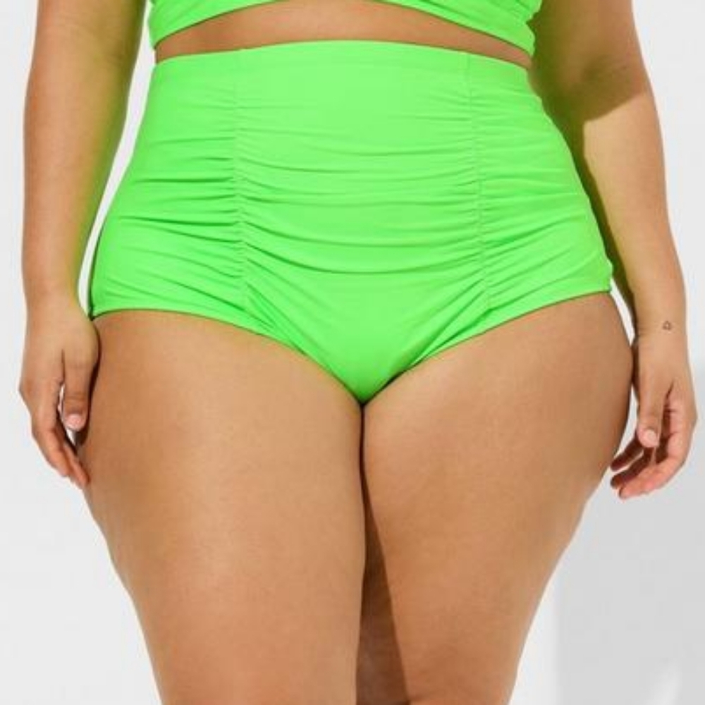 Torrid Acid Green Neon High Rise Ruched Swim Bikini Bottoms 1X NWT